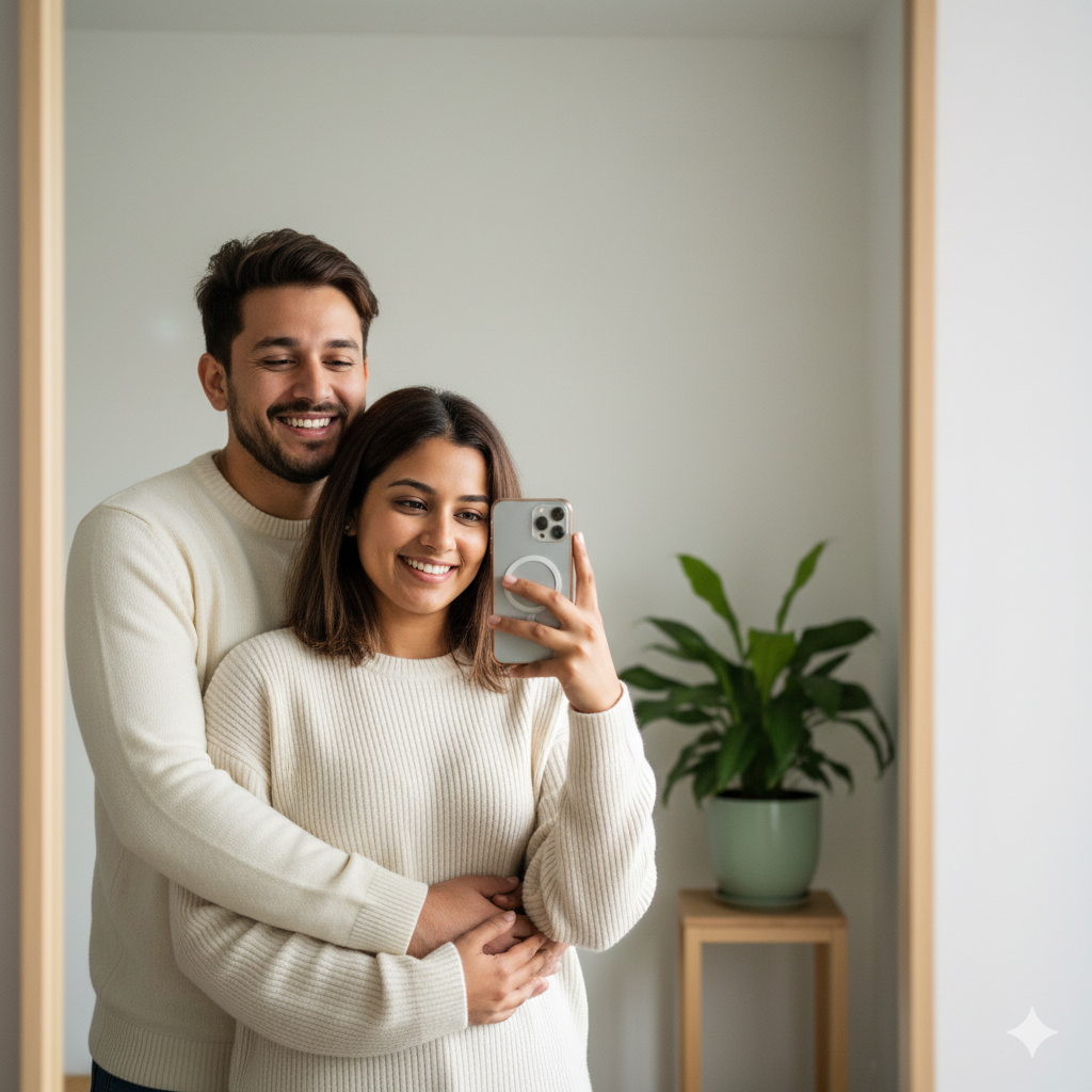 Mirror Selfie with Matching Sweaters - couple